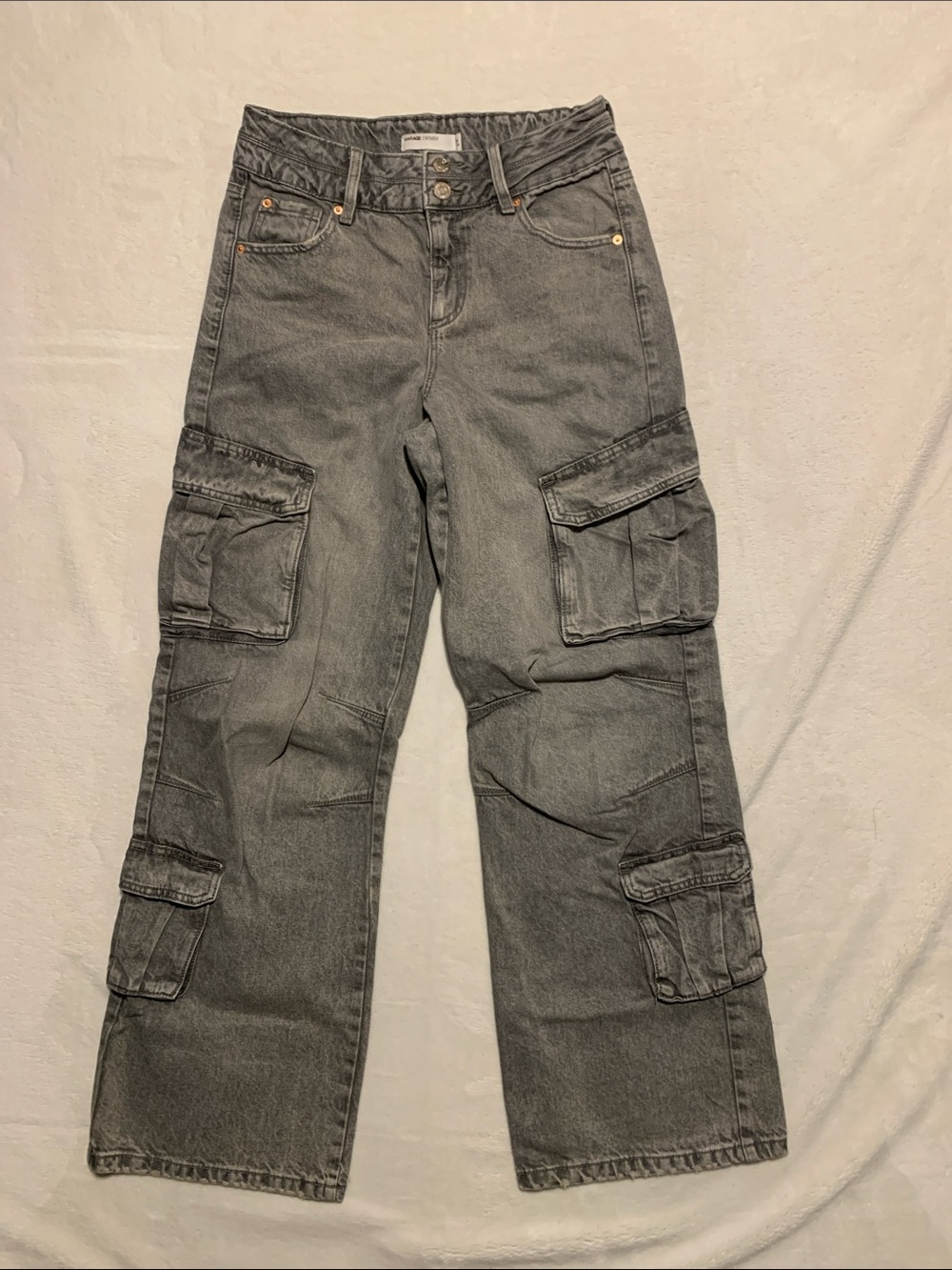 GARAGE Cargo Jeans Womens Y2K Size 7/28 gray Denim Baggy Loose Fit Wide leg